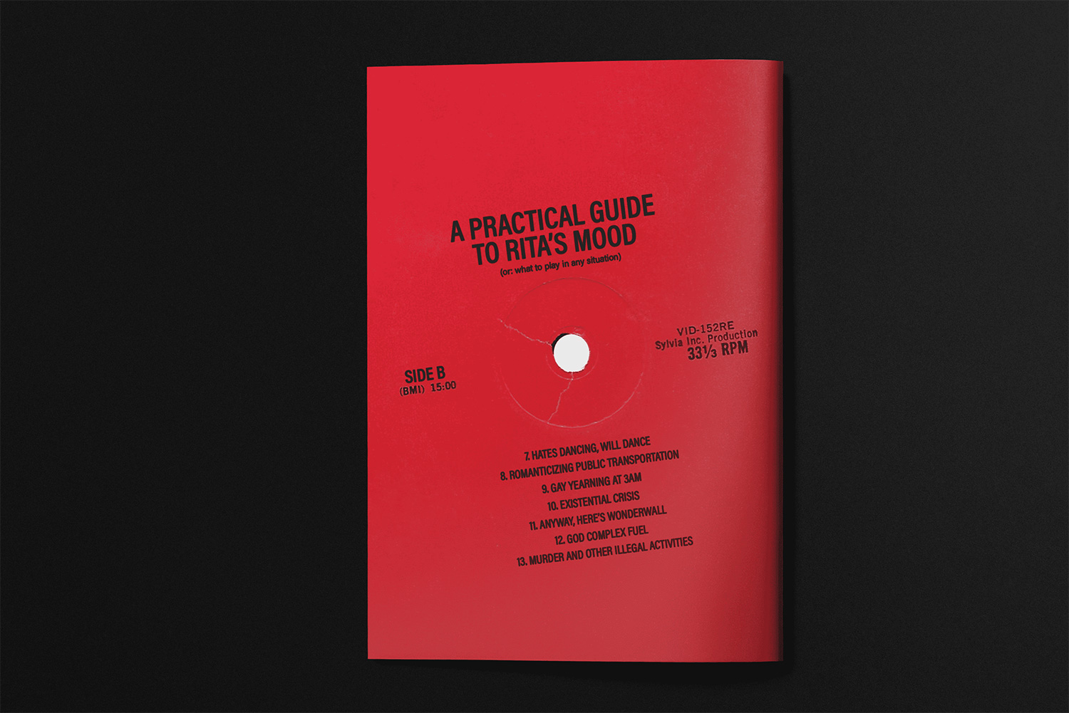 Book back cover emulating a vinyl record label.
