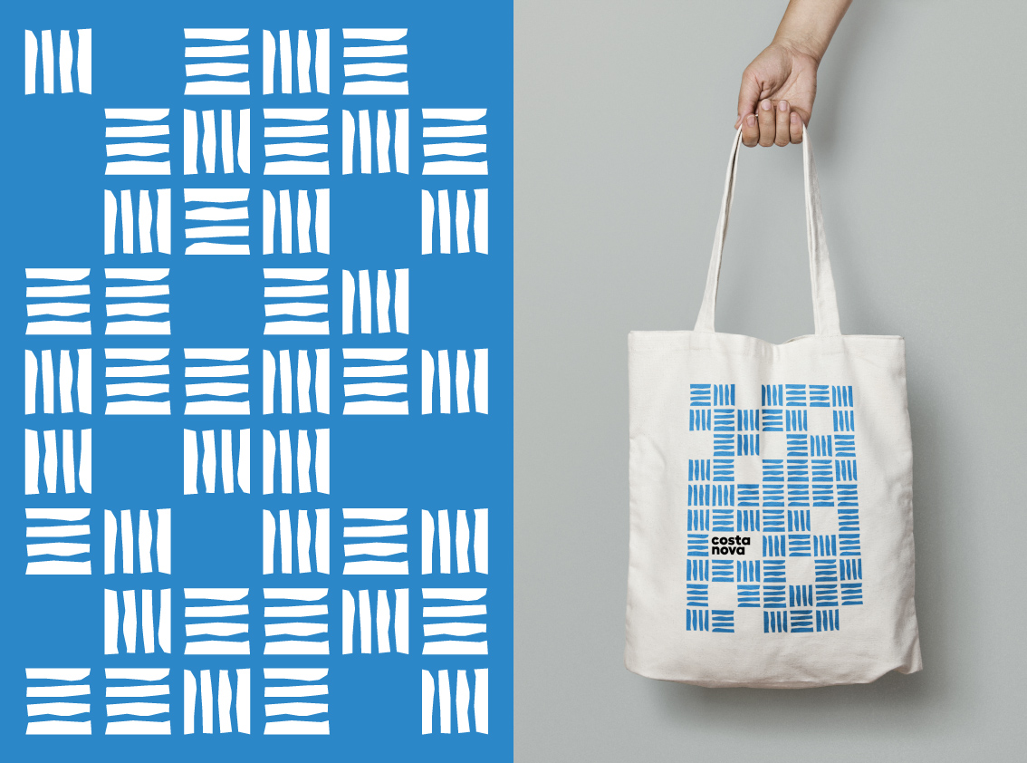 Pattern made from the logo printed on a tote bag.